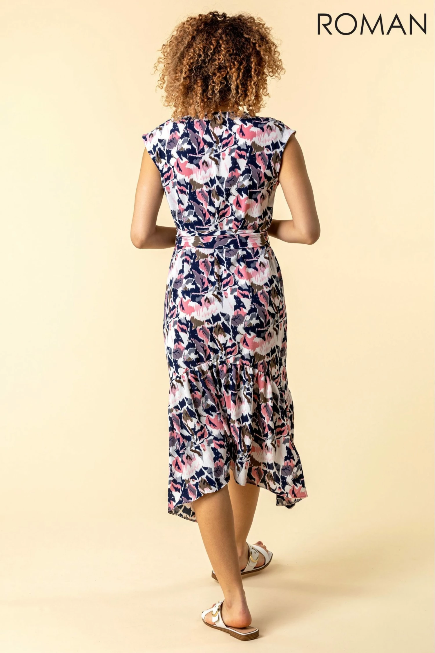 Roman Multi Abstract Floral Print Button Down Dress 4 Roman Multi Abstract Floral Print Button Down Dress - Image 2