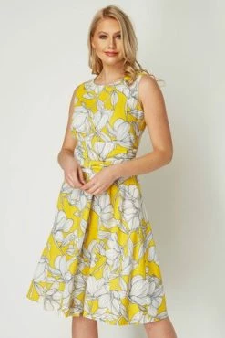 Roman Yellow Floral Tie Waist Dress -Roman Sales Shop unnamed file 4371