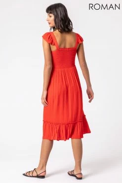 Roman Orange Shirred Bodice Frill Detail Midi Dress 8 Roman Orange Shirred Bodice Frill Detail Midi Dress -Roman Sales Shop unnamed file 4373