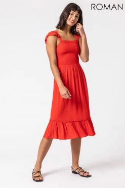 Roman Orange Shirred Bodice Frill Detail Midi Dress 9 Roman Orange Shirred Bodice Frill Detail Midi Dress -Roman Sales Shop unnamed file 4374