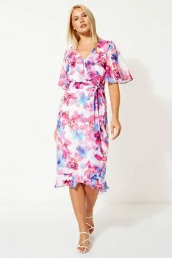 Roman Pink Floral Print Frill Wrap Dress -Roman Sales Shop unnamed file 438