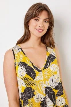 Roman Yellow Curve Tropical Leaf Print Swing Dress 10 Roman Yellow Curve Tropical Leaf Print Swing Dress -Roman Sales Shop unnamed file 4380