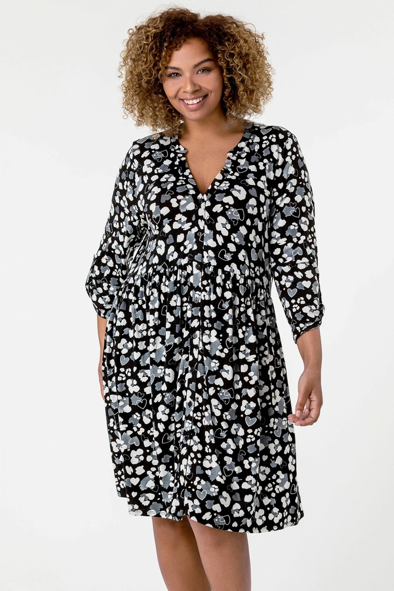 Roman Grey Curve Heart Print Jersey Dress 5 Roman Grey Curve Heart Print Jersey Dress - Image 3