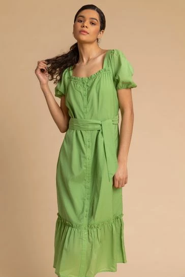 Roman Green Puff Sleeve Button Through Midi Dress 7 Roman Green Puff Sleeve Button Through Midi Dress - Image 5