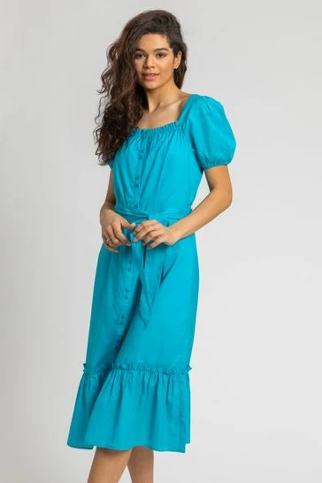 Roman Green Puff Sleeve Button Through Midi Dress 8 Roman Green Puff Sleeve Button Through Midi Dress - Image 6