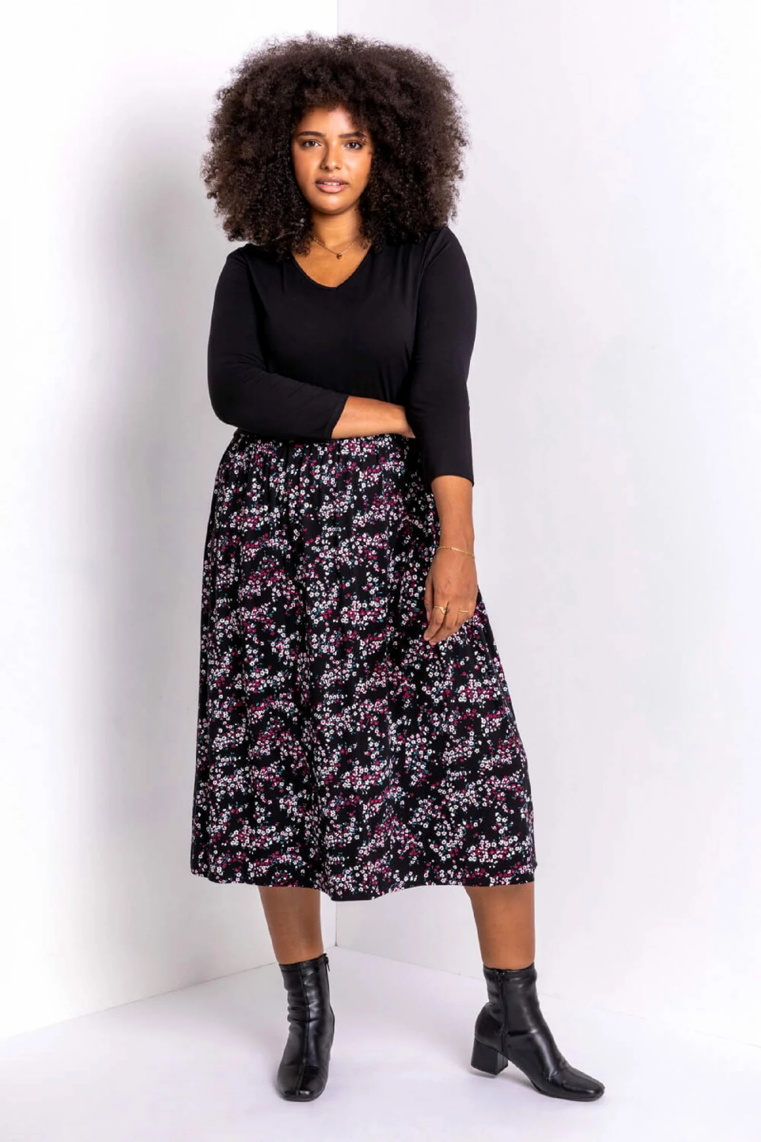 Roman Purple Curve Floral Print Jersey Midi Dress 5 Roman Purple Curve Floral Print Jersey Midi Dress - Image 3