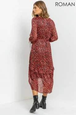 Roman Red Leopard Print Tiered Shimmer Dress -Roman Sales Shop unnamed file 4398