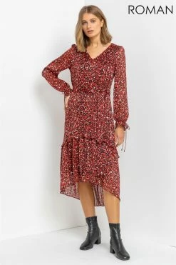 Roman Red Leopard Print Tiered Shimmer Dress -Roman Sales Shop unnamed file 4399