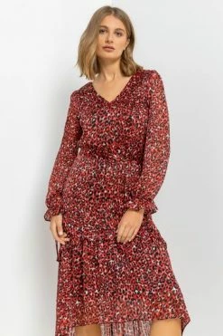 Roman Red Leopard Print Tiered Shimmer Dress -Roman Sales Shop unnamed file 4401