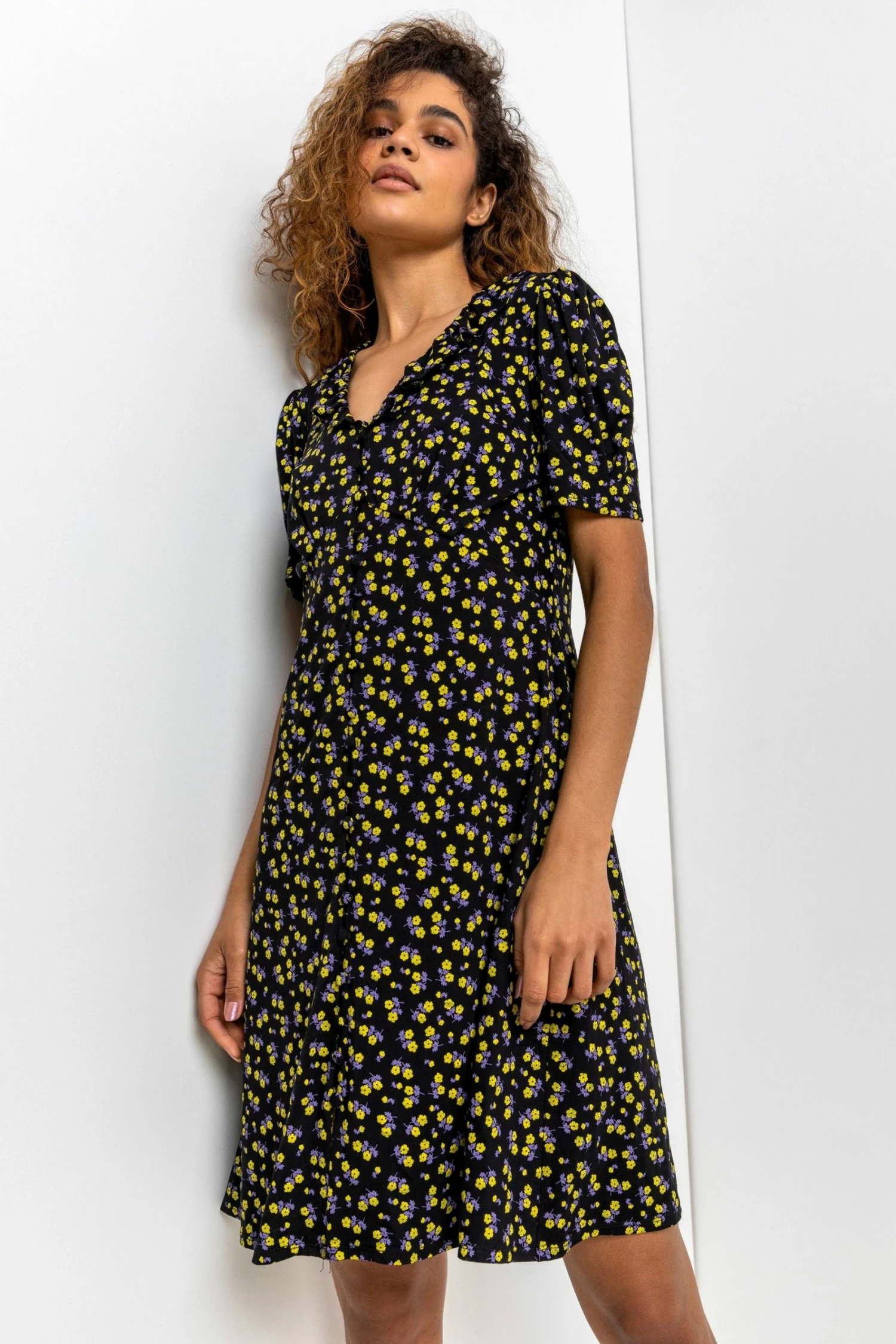 Roman Black Floral Print Frilled Detail Dress 3 Roman Black Floral Print Frilled Detail Dress