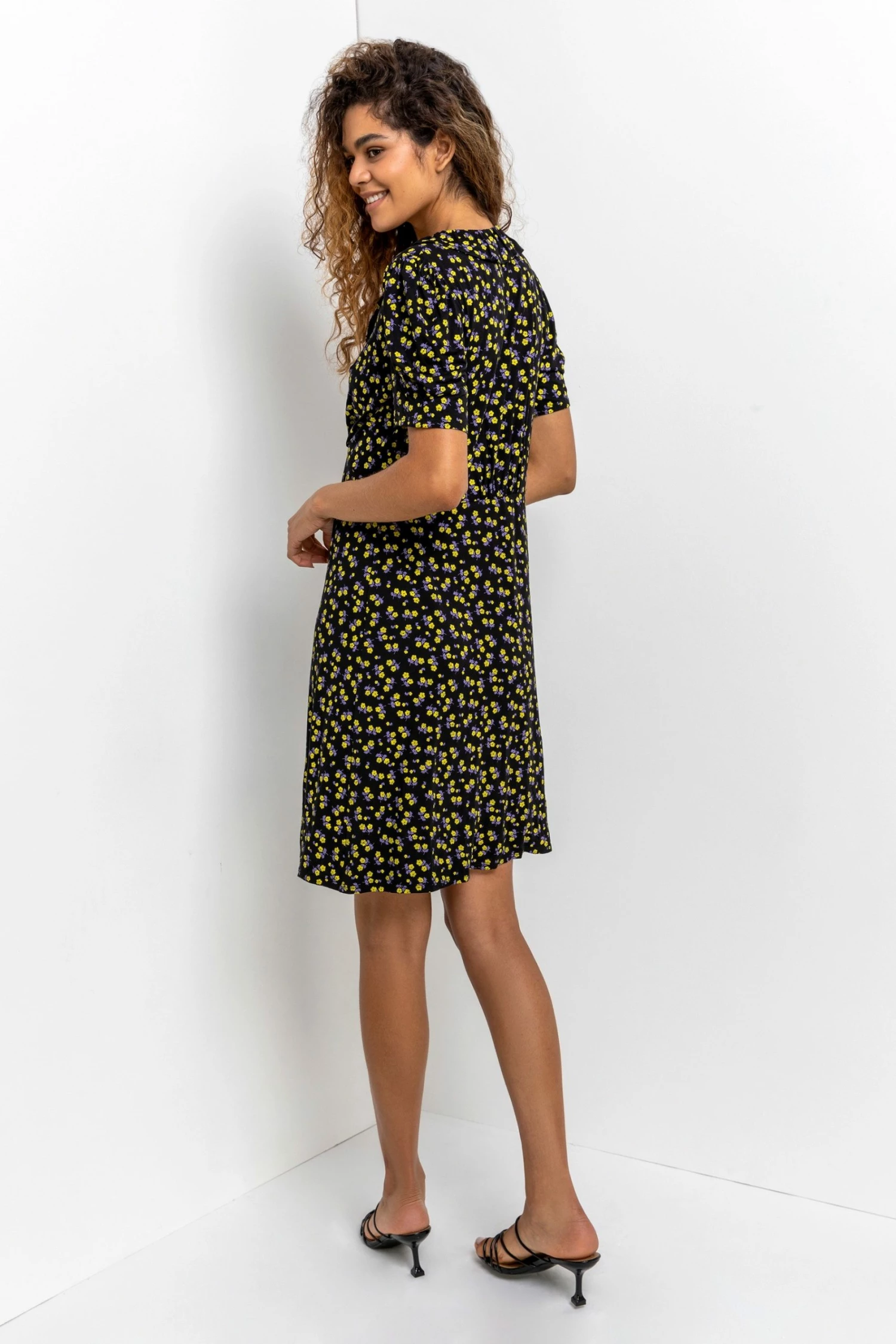 Roman Black Floral Print Frilled Detail Dress 4 Roman Black Floral Print Frilled Detail Dress - Image 2