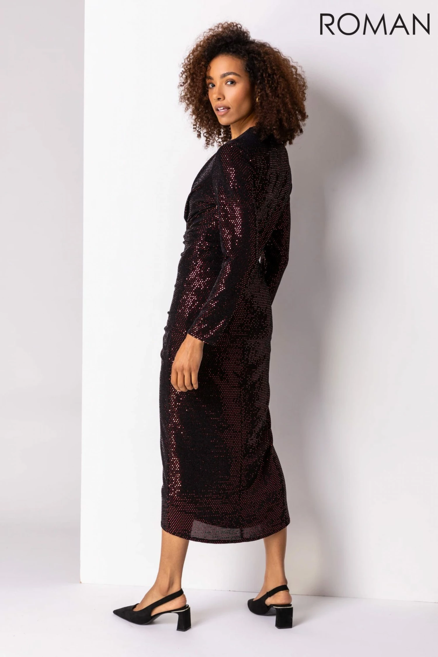 Roman Red Sequin Embellished Wrap Dress 5 Roman Red Sequin Embellished Wrap Dress - Image 3