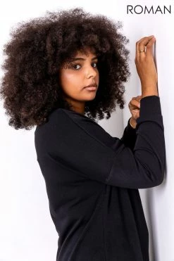 Roman Black Curve Frill Hem Long Sleeve Dress 10 Roman Black Curve Frill Hem Long Sleeve Dress -Roman Sales Shop unnamed file 4415