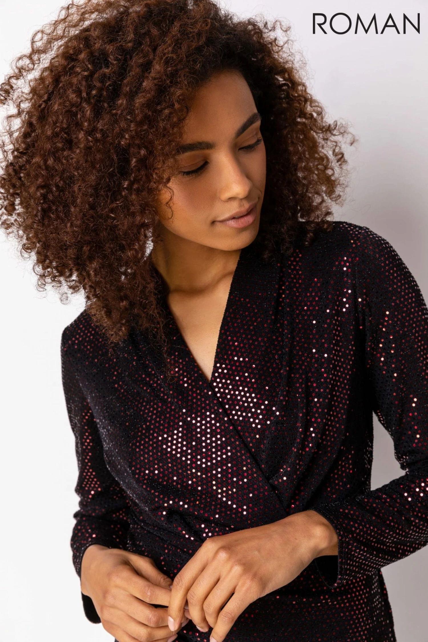 Roman Red Sequin Embellished Wrap Dress 6 Roman Red Sequin Embellished Wrap Dress - Image 4