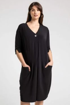 Roman Black Curve Button Detail Cocoon Dress 11 Roman Black Curve Button Detail Cocoon Dress -Roman Sales Shop unnamed file 4421