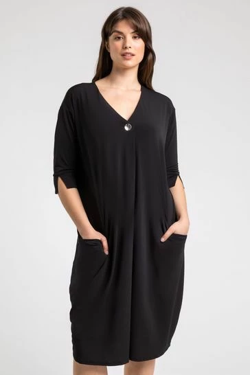 Roman Black Curve Button Detail Cocoon Dress 7 Roman Black Curve Button Detail Cocoon Dress - Image 5