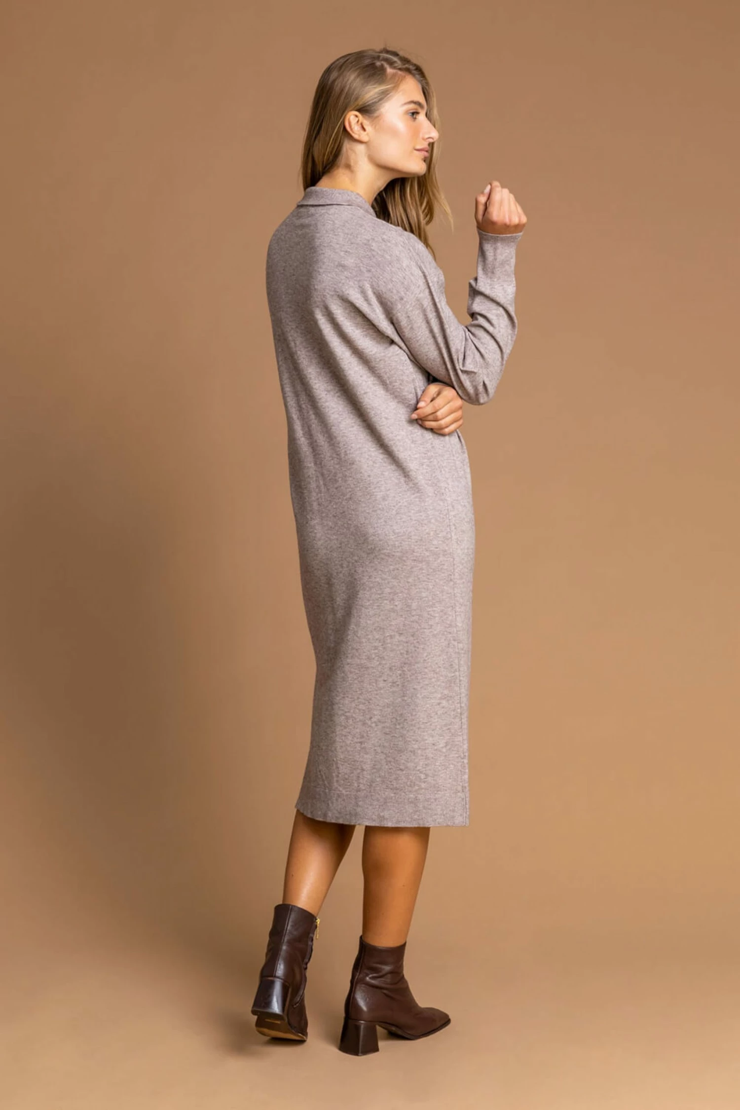 Roman Neutral Polo Neck Knitted Midi Dress 4 Roman Neutral Polo Neck Knitted Midi Dress - Image 2