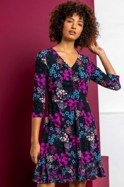 Roman Purple Floral Print Ruched Mini Dress -Roman Sales Shop unnamed file 4429