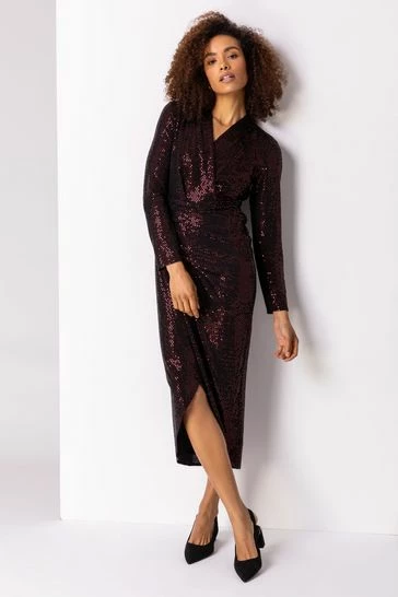 Roman Red Sequin Embellished Wrap Dress 7 Roman Red Sequin Embellished Wrap Dress - Image 5