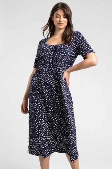 Roman Blue Curve Ditsy Spot Print Midi Dress 7 Roman Blue Curve Ditsy Spot Print Midi Dress - Image 5