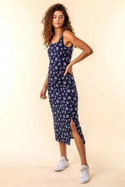 Roman Navy Print Jersey Midi Dress