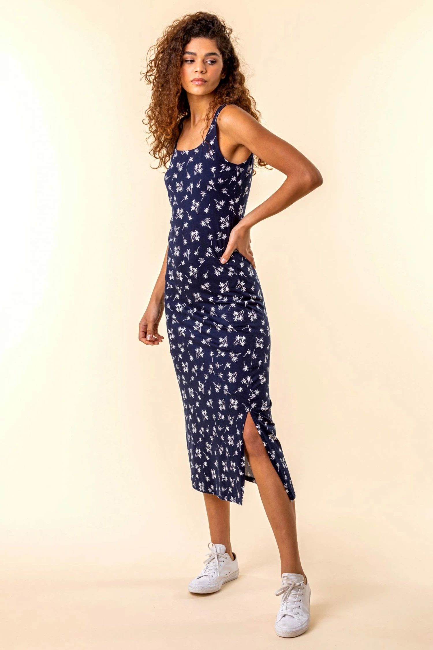 Roman Navy Print Jersey Midi Dress 3 Roman Navy Print Jersey Midi Dress