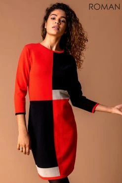 Roman Black Colour Block Knitted Dress