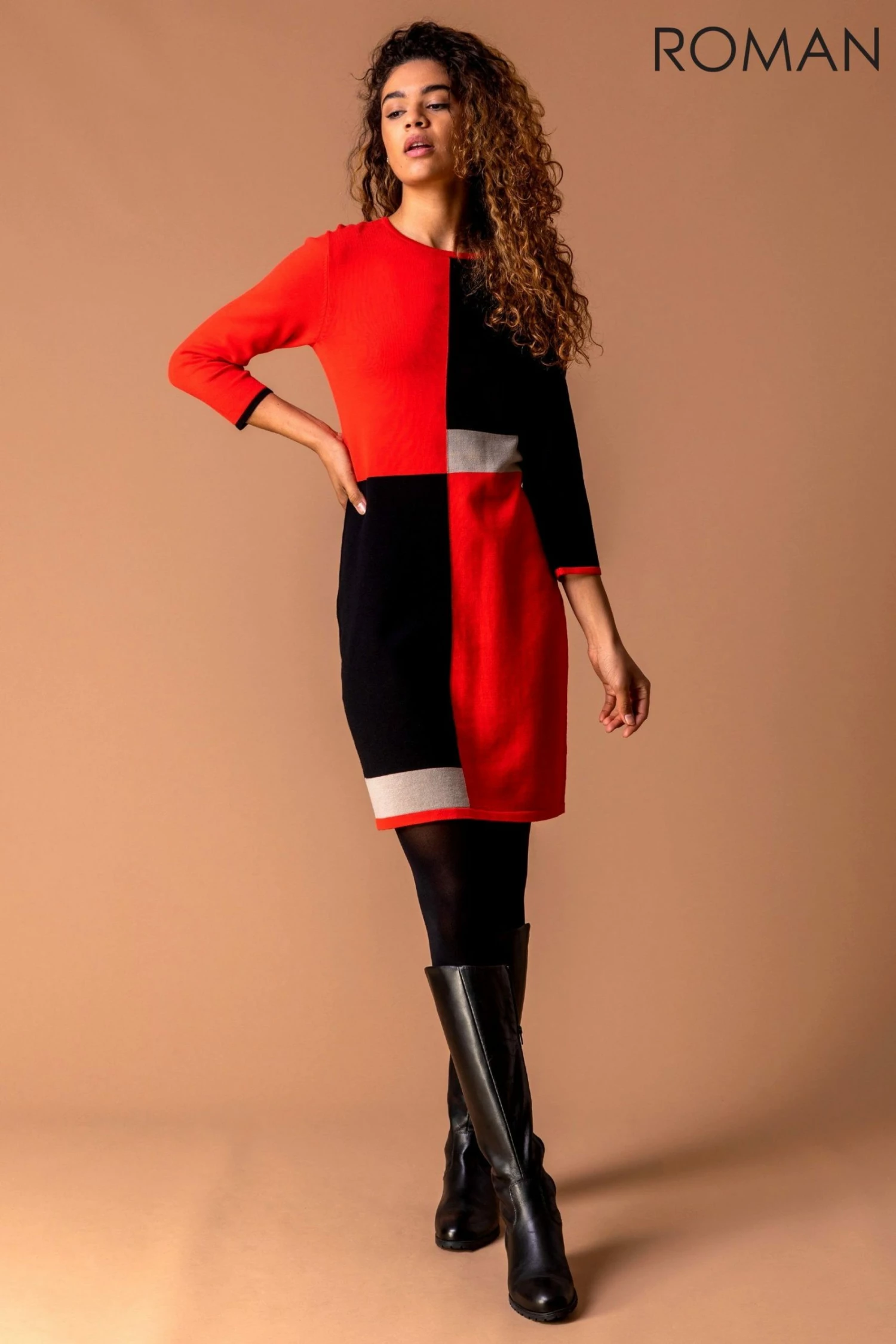 Roman Black Colour Block Knitted Dress 5 Roman Black Colour Block Knitted Dress - Image 3