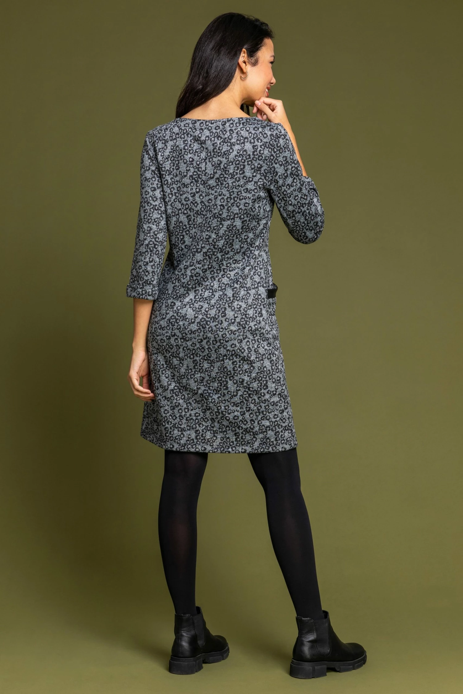 Roman Grey Animal Print Pocket Trim Dress 4 Roman Grey Animal Print Pocket Trim Dress - Image 2