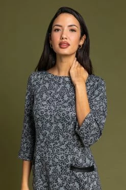 Roman Grey Animal Print Pocket Trim Dress 10 Roman Grey Animal Print Pocket Trim Dress -Roman Sales Shop unnamed file 4460