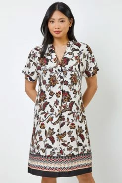 Roman White Multi Petite Contrast Floral Print Shirt Dress