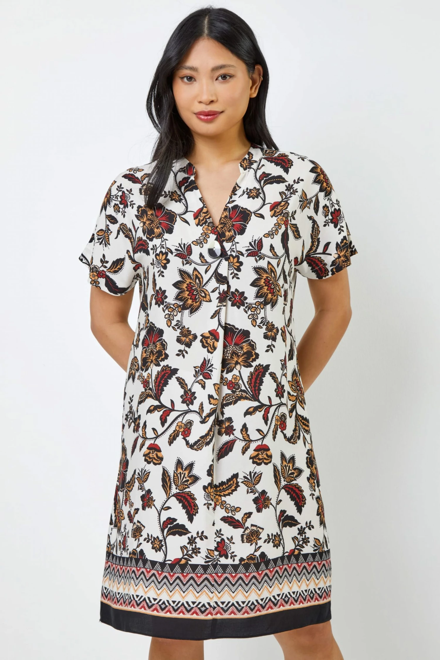 Roman White Multi Petite Contrast Floral Print Shirt Dress 3 Roman White Multi Petite Contrast Floral Print Shirt Dress