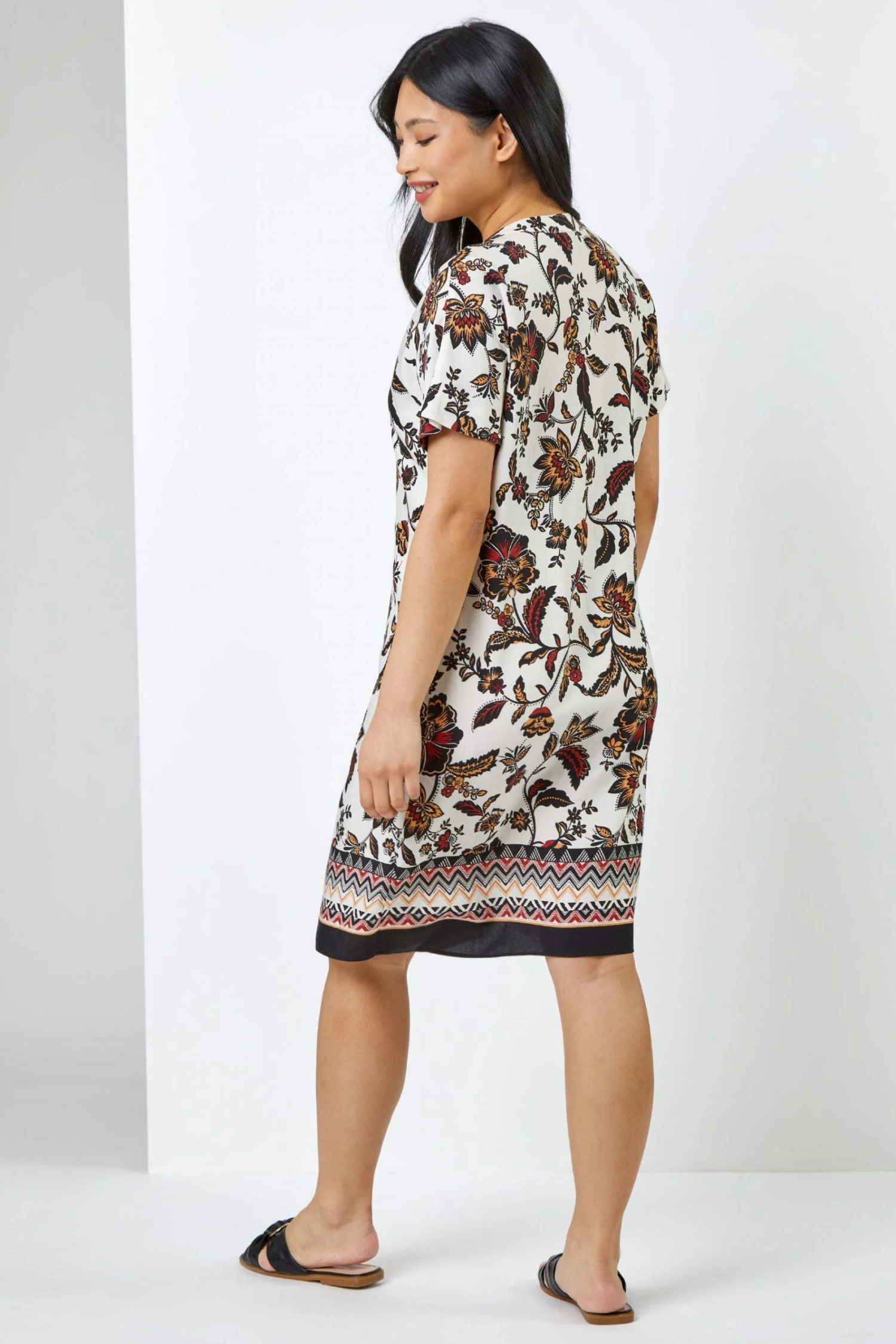 Roman White Multi Petite Contrast Floral Print Shirt Dress 4 Roman White Multi Petite Contrast Floral Print Shirt Dress - Image 2