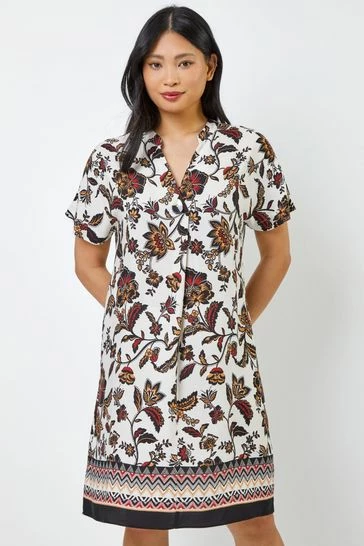 Roman White Multi Petite Contrast Floral Print Shirt Dress 7 Roman White Multi Petite Contrast Floral Print Shirt Dress - Image 5