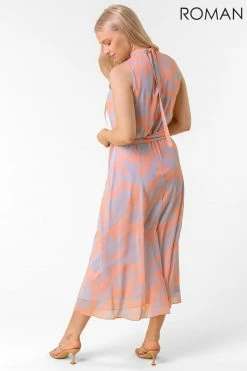 Roman Pink Abstract Print High Neck Midi Dress -Roman Sales Shop unnamed file 4473