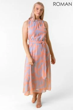Roman Pink Abstract Print High Neck Midi Dress -Roman Sales Shop unnamed file 4474