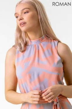Roman Pink Abstract Print High Neck Midi Dress -Roman Sales Shop unnamed file 4475
