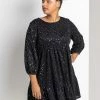 Roman Silver Curve Shimmer Tiered Shift Dress