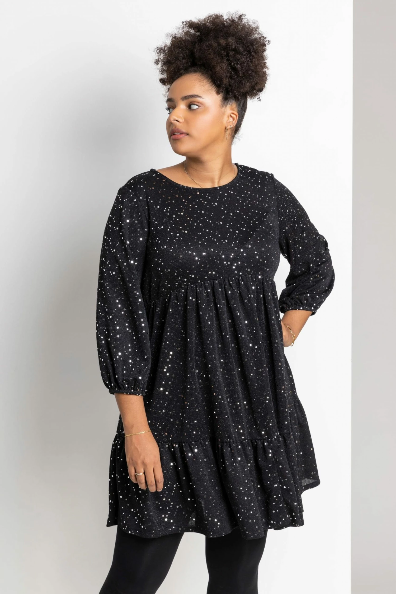 Roman Silver Curve Shimmer Tiered Shift Dress 3 Roman Silver Curve Shimmer Tiered Shift Dress