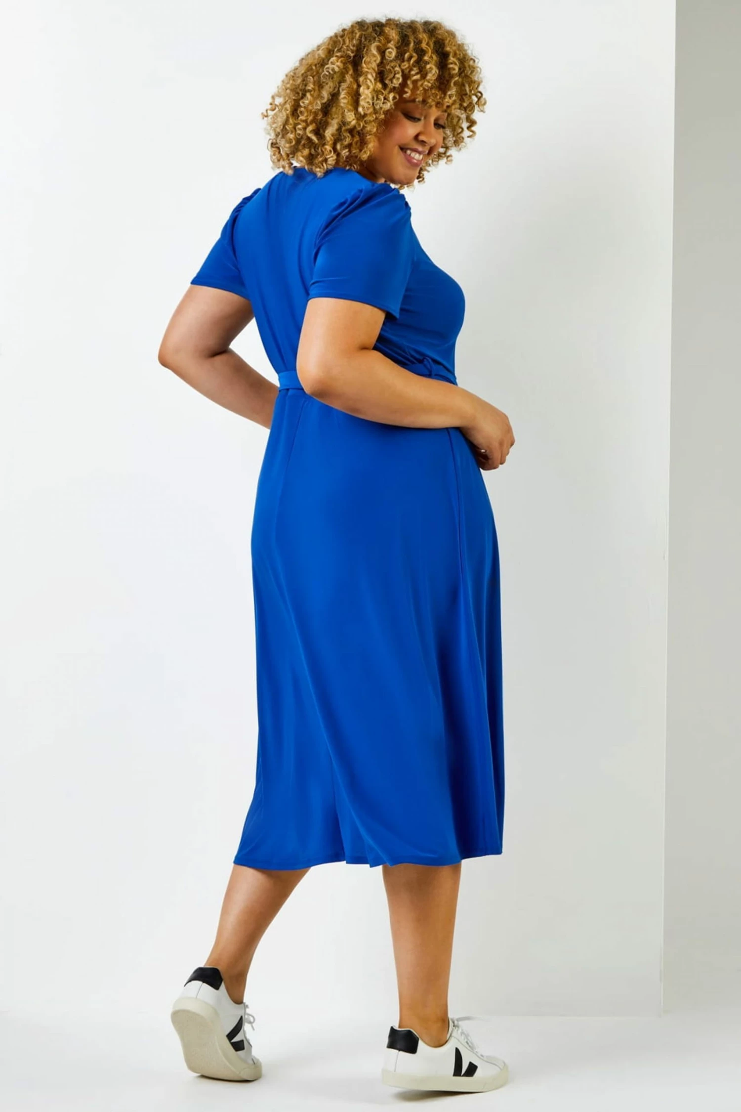 Roman Blue Curve Plain Fit And Flare Midi Dress 4 Roman Blue Curve Plain Fit And Flare Midi Dress - Image 2