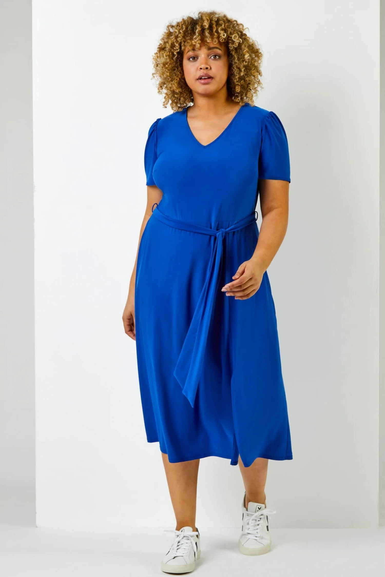 Roman Blue Curve Plain Fit And Flare Midi Dress 5 Roman Blue Curve Plain Fit And Flare Midi Dress - Image 3