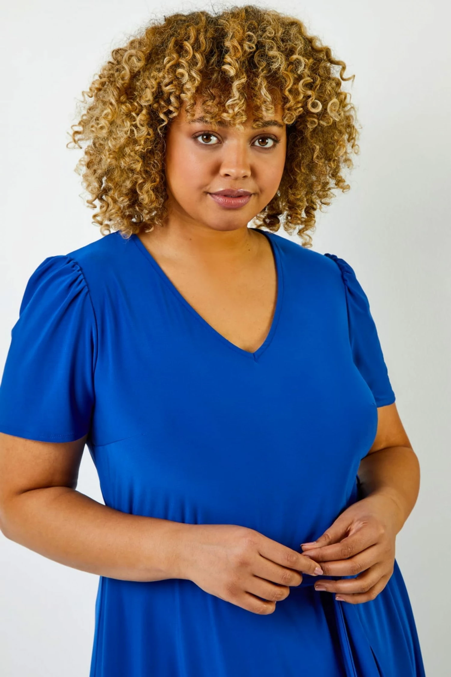 Roman Blue Curve Plain Fit And Flare Midi Dress 6 Roman Blue Curve Plain Fit And Flare Midi Dress - Image 4