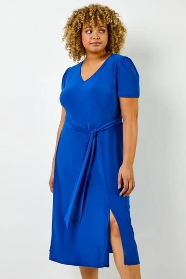 Roman Blue Curve Plain Fit And Flare Midi Dress 7 Roman Blue Curve Plain Fit And Flare Midi Dress - Image 5