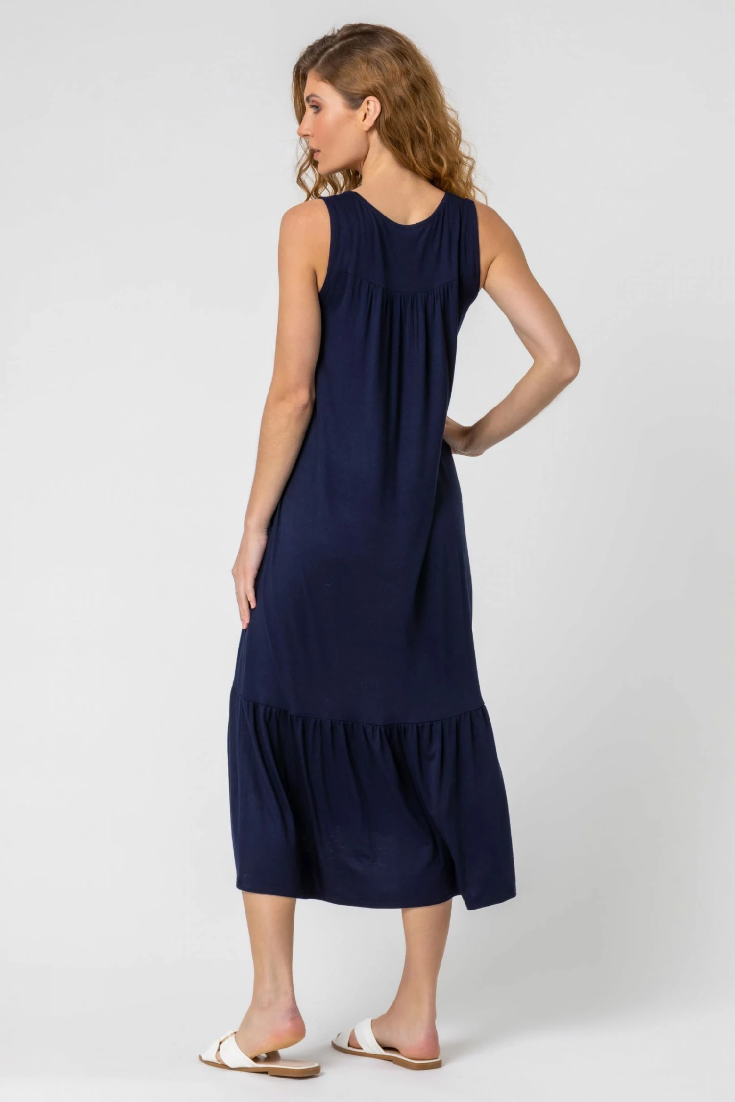 Roman Blue Plain Jersey Frill Hem Midi Dress 4 Roman Blue Plain Jersey Frill Hem Midi Dress - Image 2