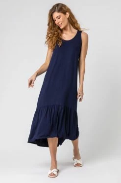 Roman Blue Plain Jersey Frill Hem Midi Dress 10 Roman Blue Plain Jersey Frill Hem Midi Dress -Roman Sales Shop unnamed file 4496