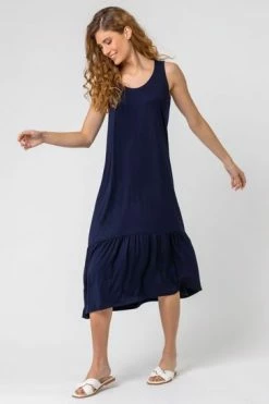 Roman Blue Plain Jersey Frill Hem Midi Dress 12 Roman Blue Plain Jersey Frill Hem Midi Dress -Roman Sales Shop unnamed file 4498
