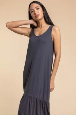 Roman Blue Plain Jersey Frill Hem Midi Dress 13 Roman Blue Plain Jersey Frill Hem Midi Dress -Roman Sales Shop unnamed file 4499