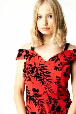 Roman Red Scuba Flocked Cold Shoulder Dress 8 Roman Red Scuba Flocked Cold Shoulder Dress -Roman Sales Shop unnamed file 45