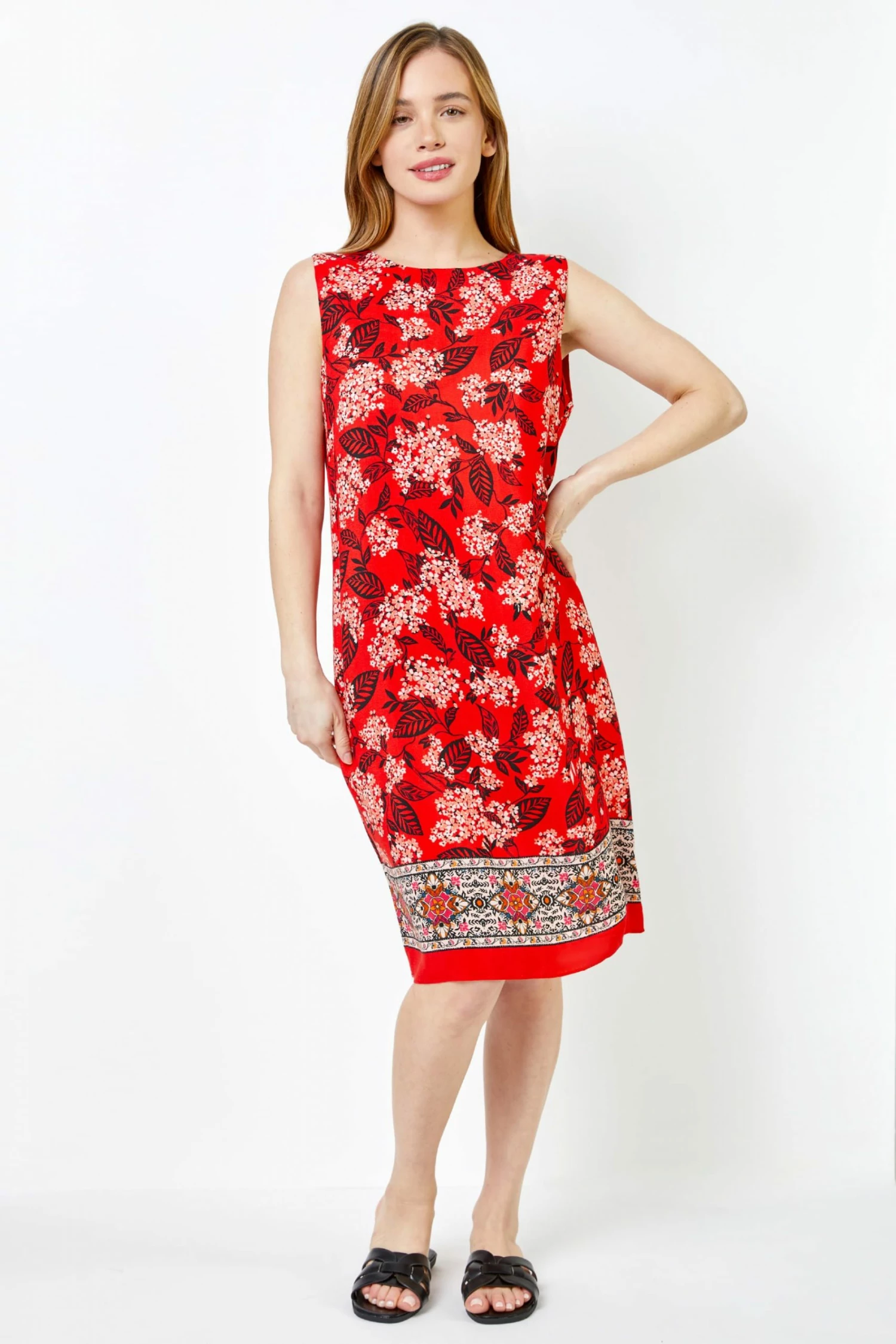 Roman Red Petite Border Floral Print Shift Dress 4 Roman Red Petite Border Floral Print Shift Dress - Image 2