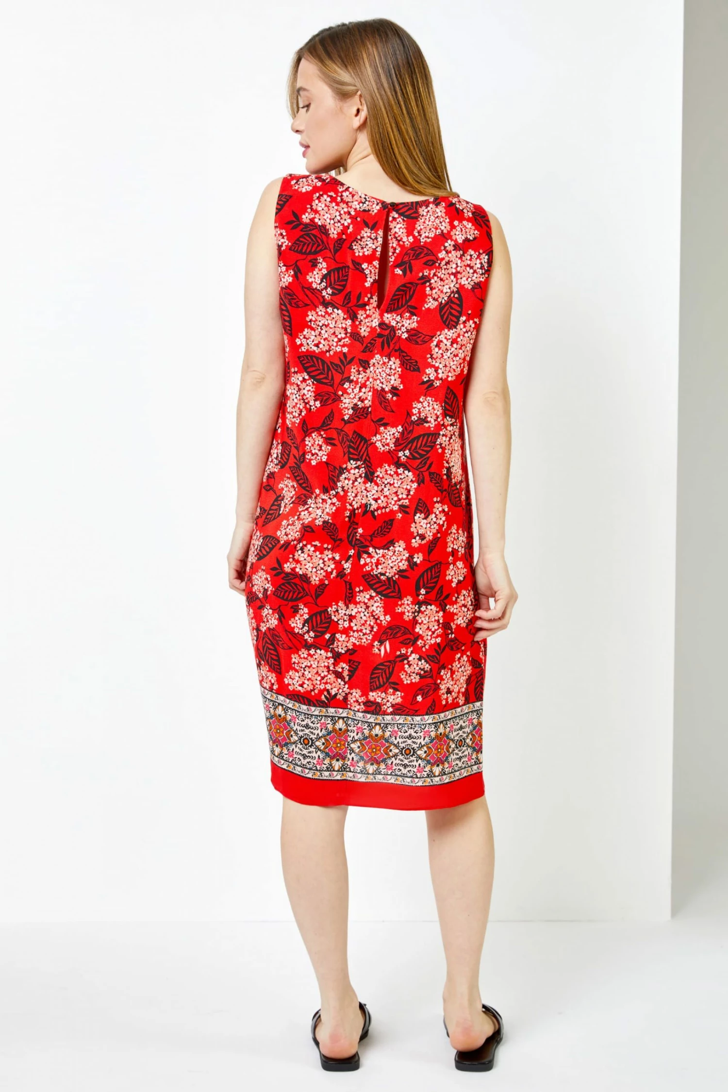 Roman Red Petite Border Floral Print Shift Dress 5 Roman Red Petite Border Floral Print Shift Dress - Image 3